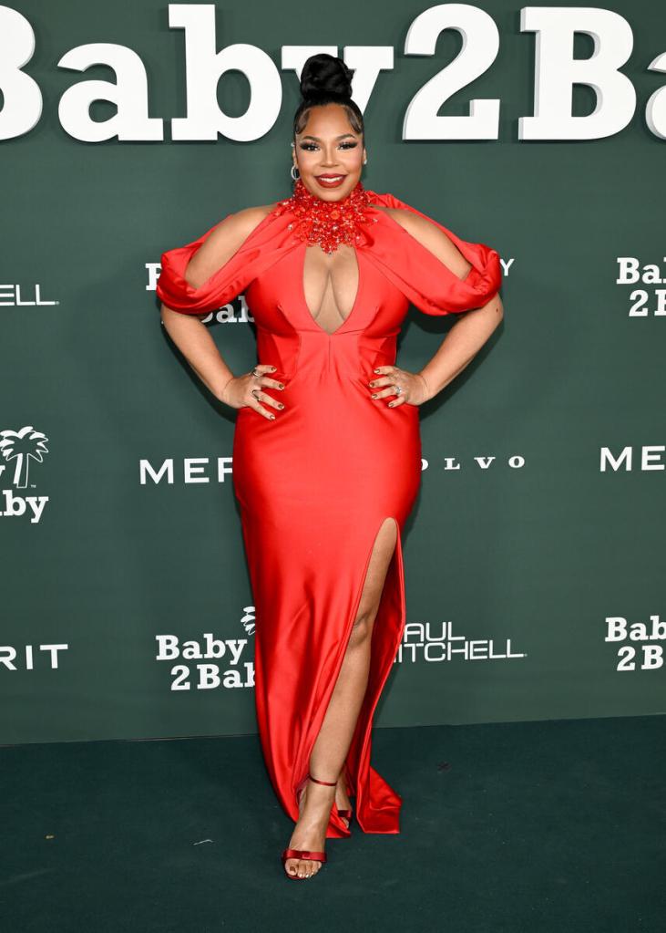 Ashanti Goes Girly in Dainty Red Bow-Adorned Satin Sandals at Baby2Baby Gala 2024 With Husband Nelly
