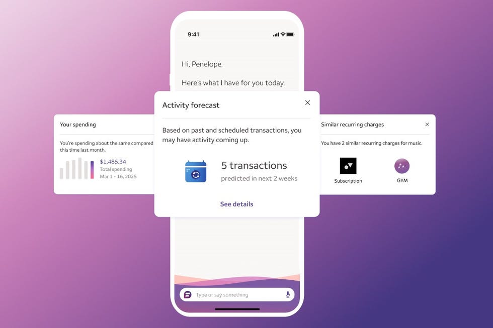 user interface of a financial management app displaying spending trends and forecasts